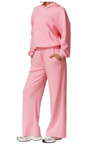 Conjunto de 2 Piezas para Mujer: Sudadera con Capucha y Cremallera, Transpirable, Ecológica, Color Rosa Sólido, y Pantalones Deportivos de Felpa de Algodón - Product Image 5