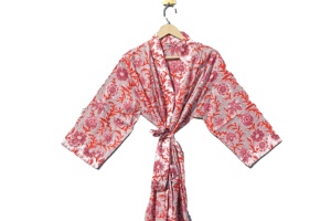Robe de style caftan en coton léger pour femmes Robe de salon bohème à imprimé floral Style coréen de luxe au genou pour décontracté - Product Image 2