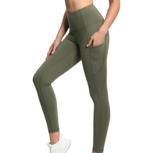 Leggings de sport pour femme taille haute sans couture, longueur intégrale, vert olive uni, extensibles, respirants et confortables - Product Image 3