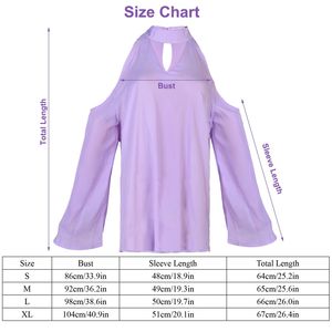 T-shirt da donna sexy con scollo a V e maniche lunghe, con spalle scoperte, tinta unita, per l'estate - Bluse e top - Product Image 3