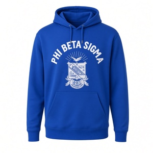 เสื้อฮู้ดสีน้ำเงินรอยัล แบรนด์ Phi Beta Sigma พร้อมลายพิมพ์ตราสัญลักษณ์สีขาว สายรูดที่ฮู้ด กระเป๋าจิงโจ้ แขนยาว สไตล์กรีก - Product Image 3