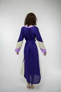 Women <b>Boho</b> Cotton Embroidered Maxi <b>Dress</b> Purple Floral Long Sleeve Tie Waist Ethnic Kaftan Loose Fit <b>Summer</b> <b>Dress</b> - Product Image 5