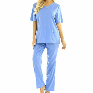 Women Scrub Set Green V-Neck Short Sleeve Hospital Uniform Cotton Polyester Woven Pants Professional Design - Product Image 5