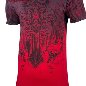 T-shirt à manches courtes pour homme, col rond, motif rouge et noir, impression par sublimation, respirant, coupe classique, style décontracté, polyester tissé - Product Image 2
