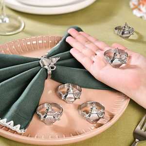 Ensemble de 6 Anneaux de Serviette de Luxe Vintage en Laiton Durable avec Résine Argentée, Bois et Perles – Design Original pour Décoration de Table de Mariage - Product Image 5