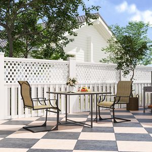 Set di 2 sedie da pranzo da patio C Spring marrone chiaro con schienale alto e braccioli, portata 256 libbre, con tessuto traspirante e struttura in metallo - Product Image 2
