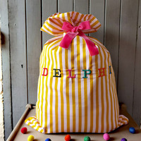 Sac cadeau personnalisé brodé à rayures rouges, sac en toile à cordon, sacs du Père Noël, sac de Noël