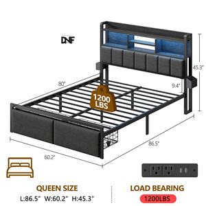 Lit intelligent moderne en métal OEM/ODM, 27,5 kg/30 kg, mobilier de maison pliable en lin, fabriqué au Vietnam, noir, taille lit double - Product Image 4