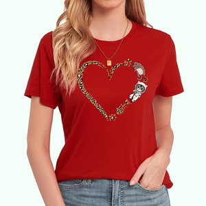 Camiseta de Manga Corta con Cuello en V para Mujer, Color Verde Oliva, Estampado de Corazón de Dibujos Animados, Informal, Primavera Verano, 100% Poliéster Jersey Transpirable - Product Image 3