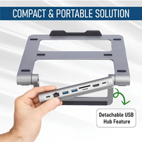 Station d'accueil USB-C 6-en-1 et support pliable pour ordinateur portable, HDMI 4K, LAN 1 Gbps, lecteur SD/TF, charge PD 100 W, double USB 3.0