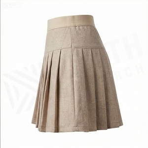 Women Pleated Mini <b>Skirt</b> <b>Elastic</b> Waist Solid Color Woven Polyester Cotton Comfortable All Seasons Style - Product Image 3