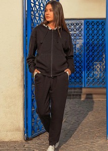 Custom Women's Casual Hooded Two-Piece Winter Tracksuit Set with Joggers and <b>Crop</b> <b>Top</b>-100% Cotton - Product Image 2