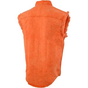 Camisa Casual de Cuero para Hombre, Modelo 2025, Clásica, Naranja/Beige, con Botones, Corte sin Mangas, Deshilachada, MNG11682 - Product Image 6