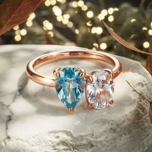 Anillo de compromiso y aniversario de boda Toi Et Moi de lujo con topacio azul y moissanita, plata de ley 925, oro, joyería fina, gema para mujer - Product Image 3