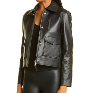 Veste d'hiver chauffante en cuir de mouton matelassé uni respirant de haute qualité, écologique, pour femme, en coton, vente en gros - Product Image 5