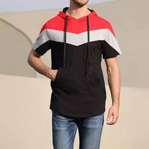 เสื้อยืดแขนสั้นมีฮู้ดผู้ชาย ทรงปกติ ผ้าถักโพลีเอสเตอร์ สีตัดต่อ สวมใส่สบาย ระบายอากาศได้ดี มีกระเป๋า เหมาะสำหรับฤดูใบไม้ร่วง - Product Image 5