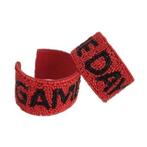 Orange and White Beaded Cuff <b>Bracelet</b> Team Spirit Handmade Seed <b>Bead</b> Embroidery Boutique Jewelry Artisan Artistry By PR India - Product Image 2