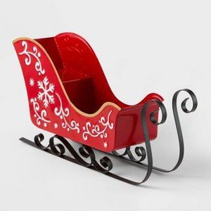 Gold And Red Metal Santa Sleigh <b>Christmas</b> Decoration Traditional Style Handicraft Ornament - Product Image 2