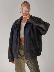 90s Vintage <b>Womens</b> Oversized 100% Genuine Leather Waterproof <b>Jacket</b> Straight Fit Retro Casual <b>Spring</b> Autumn Winter - Product Image 4