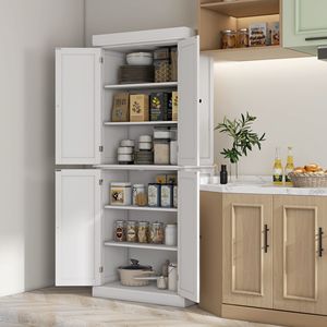 72-Inch White Freestanding <b>Kitchen</b> Cabinet with Doors and <b>Shelves</b> Pantry Storage Cabinet <b>for</b> Food Storage - Product Image 2