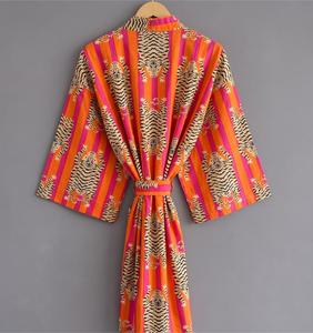 Boho Striped <b>Kimono</b> Robe Women's Loose Three Quarter Sleeve Printed Viscose Polyester <b>Maxi</b> <b>Dress</b> Summer Casual Wear - Product Image 2