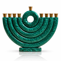 Ménorah en résine rose dorée, décorée de motifs dorés, bicolore, faite à la main, durable, de luxe, pour la Hanouka, Noël, décoration de la maison, centre de table, bougie