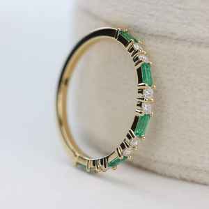 Emerald Baguette Eternity <b>Ring</b> Alternating Wedding <b>Stacking</b> <b>Ring</b> 925 Sterling Silver 14K Gold Plated Jewelry - Product Image 2