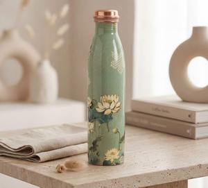 Oriental Floral Design Eco-Friendly Copper <b>Water</b> <b>Bottle</b> <b>1L</b> Luxury Elegant Handmade Portable Travel Drinkware - Product Image 1