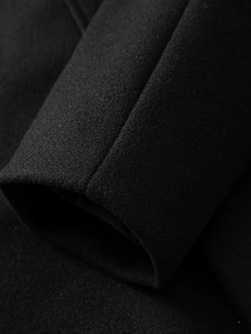 Manteau en Laine Homme Simple Boutonnage à Revers Crantés Long et Épais Coupe Droite Noir Réversible Anti-Plis Écologique - Product Image 2