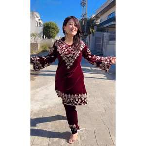 ATRACTIVA VISCOSA TERCIOPELO BORDADO HILO TRABAJO FONDO SUPERIOR ROSA - Product Image 1