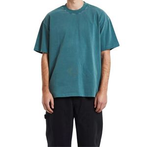 Camiseta de Hombre Verde Azulado Lavado con Hombros Caídos, Algodón Preencogido, Sensación Cómoda, Silueta Holgada, Camisas de Moda para Hombre - Product Image 1