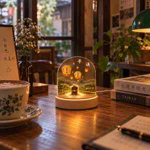 Lampe aromatique LED de la gare de Pingxi à Taïwan avec base en bois, veilleuse en pierre aromatique aux huiles essentielles, souvenir scénique personnalisé - Product Image 1