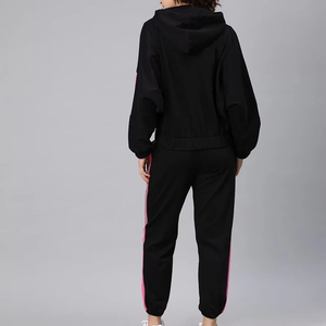 Maanify Women's Black <b>Pink</b> Solid Vintage Style 2 in 1 <b>Tracksuit</b> <b>Set</b> Hooded Full Sleeve Loose Fit with Side Pockets Winter Wear - Product Image 2