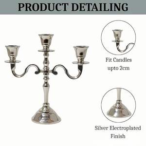 Candélabre en aluminium à 3 bras de 8 pouces en argent allemand pour table à manger |   Support à bougies vintage pour dîner romantique - Product Image 2