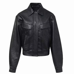Premium <b>Womens</b> Bomber Leather <b>Jacket</b> With Custom Patches Ladies Cropped Leather <b>Jacket</b> Wholesale Supplier - Product Image 1