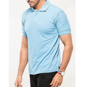 Polo en coton bleu clair à manches courtes pour homme, couleur unie, décontracté, avec poche, coupe classique, en jersey tricoté - Product Image 4