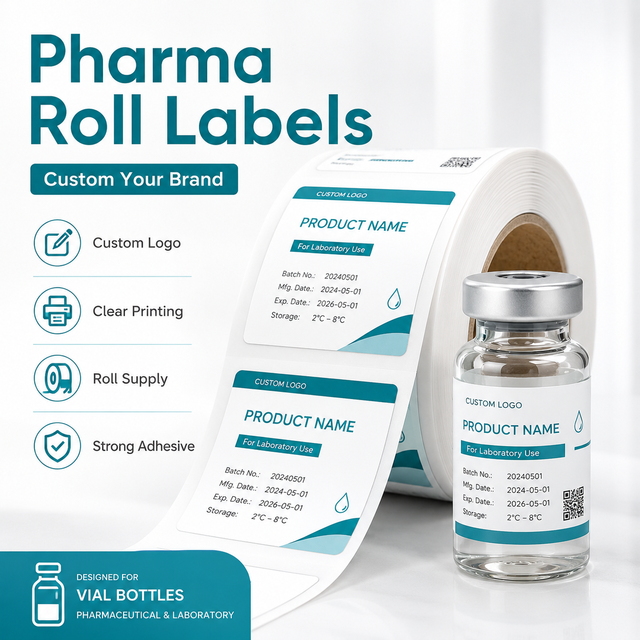 Custom Roll Pharmaceutical Vial Labels Custom Logo Printed Waterproof Stickers for Lab Medical Glass Bottles