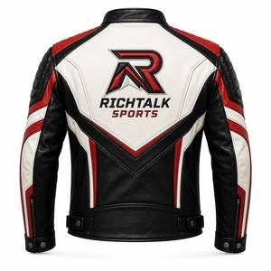 <b>Men's</b> Genuine <b>Leather</b> Motorcycle <b>Jacket</b> Stand Winter Eco-Friendly Quick Dry Breathable Black White <b>Red</b> Windproof Zipper Closure - Product Image 1