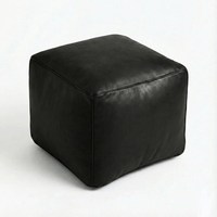 Pouf ottoman carré portable en cuir véritable noir de luxe, repose-pieds de style marocain, accent de siège pour les intérieurs de chambre modernes