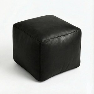 Luxury Black Genuine Leather Pouf Ottoman Square Footstool Moroccan Style Seating Accent for Modern Interiors - Product Image 3