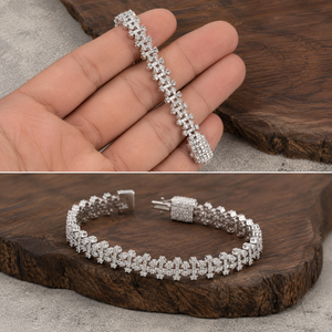 Wholesale Pragalbh Jewels 925 Sterling Silver <b>Iced</b> <b>Out</b> Moissanite Cluster Tennis Bracelet Unisex Luxury Hip Hop Jewelry 32g - Product Image 3