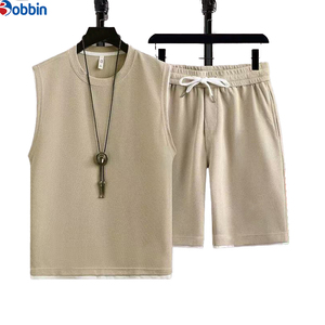Ensembles de chemises pour hommes, ensemble haut sans manches et short en tricot pour hommes, noir uni, vêtements d'été décontractés, vêtements de sport respirants - Product Image 5