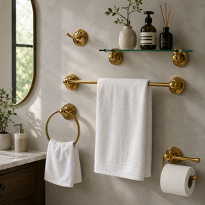 Luxury Solid Brass Bathroom Hardware Set Wall Mounted Towel Bar Towel Ring Robe <b>Hook</b> Toilet Paper Holder Glass <b>Shelf</b> Hotel Bath - Product Image 4