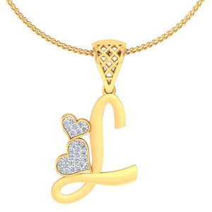 Yellow Gold Diamond Pendant With Round Brilliant Cut Center And Sapphire Side Stones For Women's Everyday Wear - Product Image 3