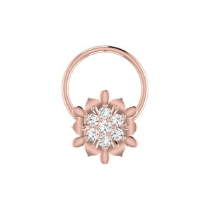 AJRETAIL Women's Ethnic 14K Gold Royal Lotus Design Fine Piercing Jewelry 0.05ct Round Brilliant Cut Natural Diamond Nose Pin - Product Image 2