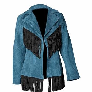 Veste en cuir véritable matelassée et tissée en velours côtelé bleue pour femme, tendance et audacieuse, la plus vendue - Product Image 1