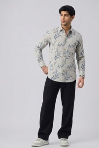 Chemise décontractée pour homme Enovate à manches longues, imprimé floral numérique, col rabattu, manches complètes, en lin respirant, tissée, pour l'été - Product Image 3