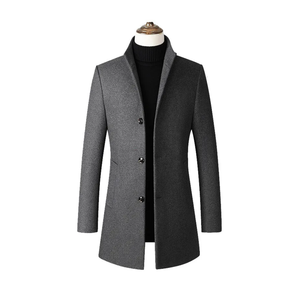 Manteau en laine pour homme, coupe droite, simple boutonnage, col à revers, respirant, infroissable, design hivernal tendance Steve - Product Image 1