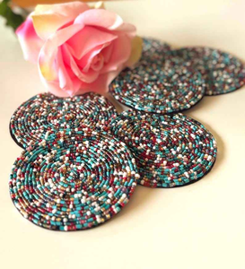 Handmade <b>Beaded</b> Embroidery <b>Coaster</b> with Custom Design & Color - Product Image 1