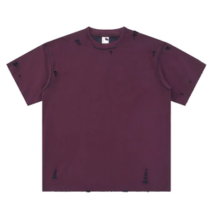 High Quality 100% Cotton 240GSM Men's T-Shirt O-Neck Plain Blank Distressed Reversible Wearable Unisex Casual Oversized T Shirt - Product Image 6